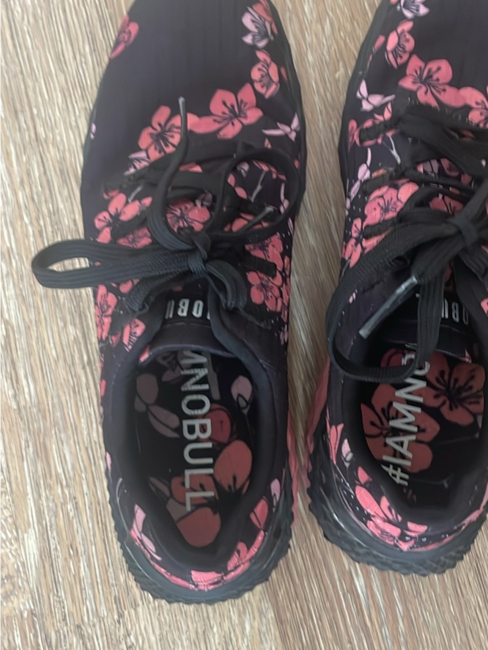 NOBULL Kids Floral Trainer - Black with Pink Floral Accents